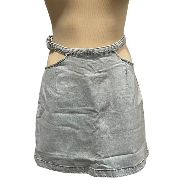Revolve We Wore What Skirt Women M Denim Cut Out Mini Light Wash 90s Y2K Casual - Picture 11 of 14